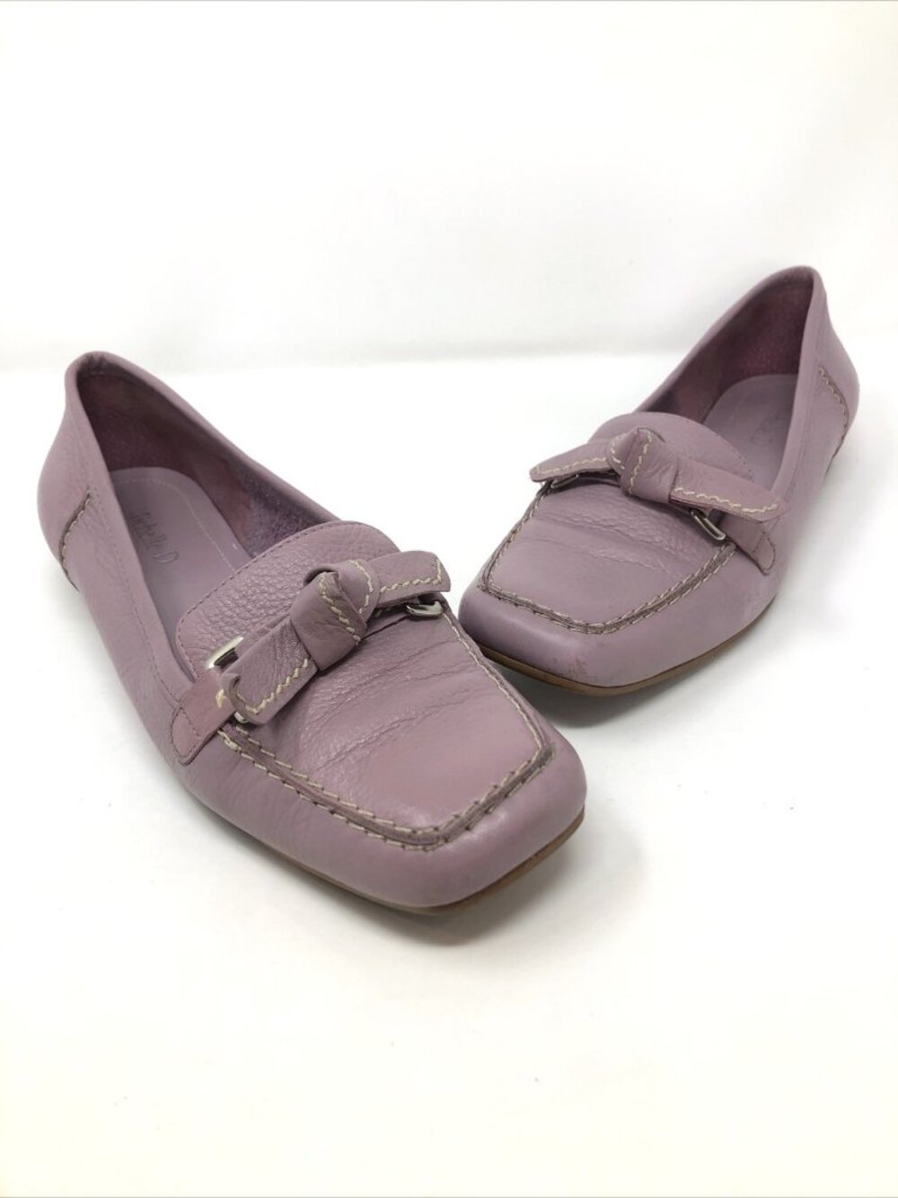 Michelle D Shoes Womens 7.5M Pink Envy Loafers Square Toe Buckle Slip On Flats*